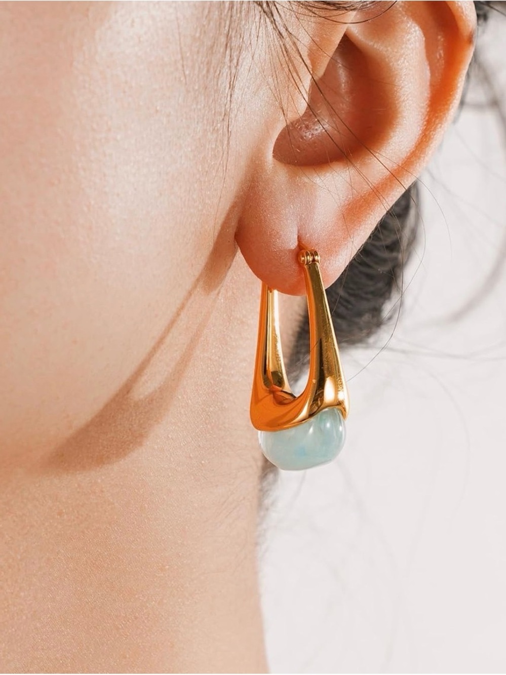 Amazon Essentials Gold-Tone Drop Earrings with Pale Blue Stone